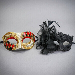 Venetian Harlequin Lace Feather Masquerade Halloween Party mask